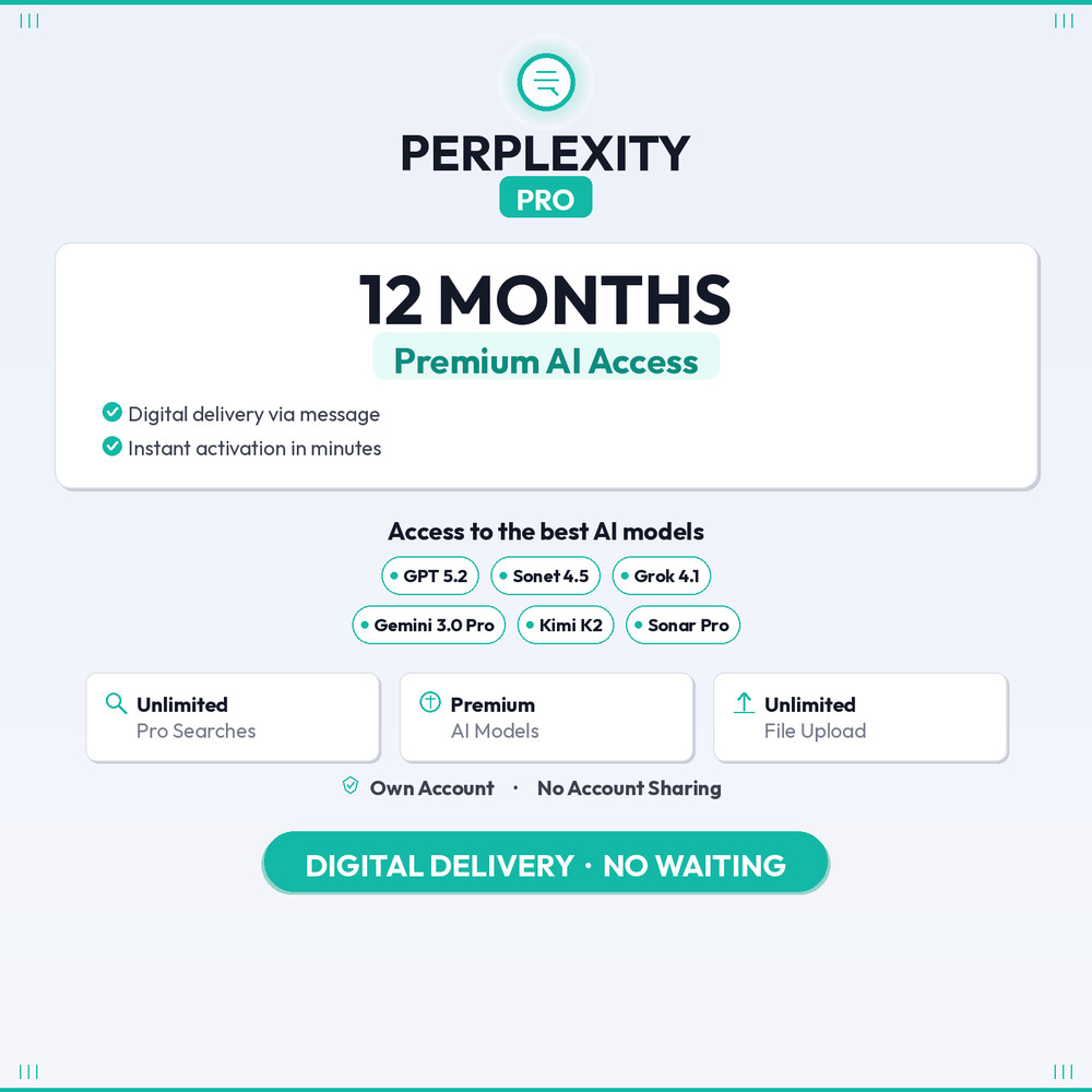 Perplexity Pro 12 Month US AI Plan GPT 5 Claude Gemini Pro Instant Code Delivery