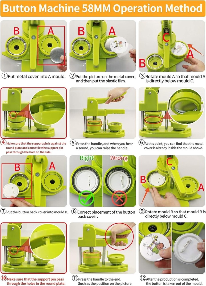 Button Maker Machine 2.25 in Installation-Free, DIY Button Pin Maker Machine,...