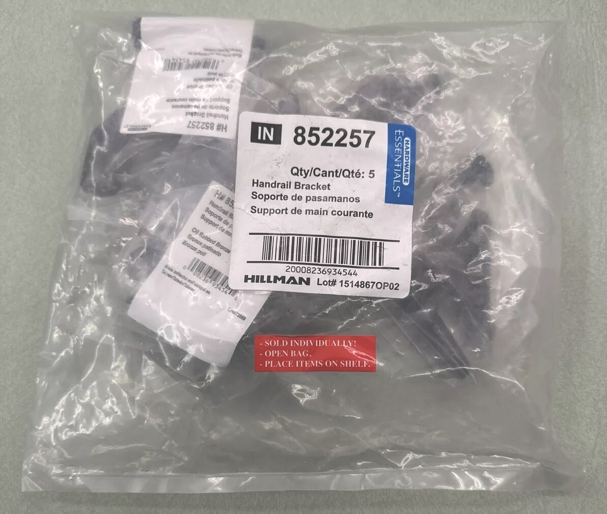 852257 Hillman Handrail Bracket Heavy Duty Oil Rubbed Bronze Sealed Bag Of 5