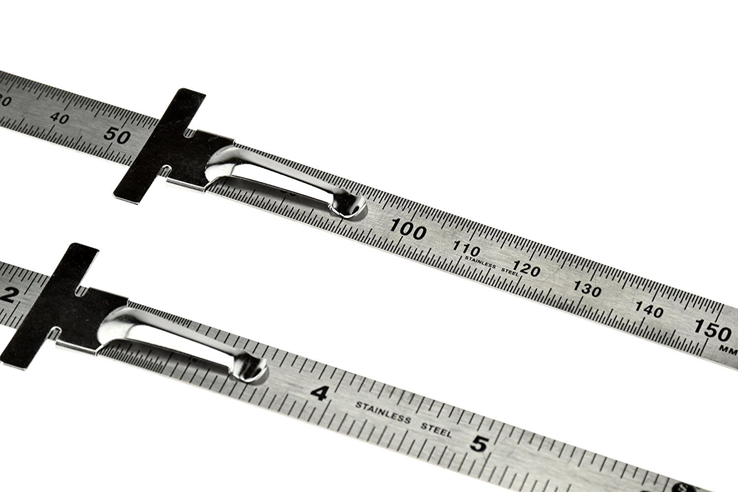 2pc 6" Stainless Steel Pocket Measuring Ruler with Clip Metric & SAE 1/2" Wide