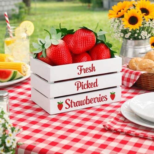 Strawberry Table Decor, Rustic Summer Tiered Tray Decor Mini Strawberry Theme