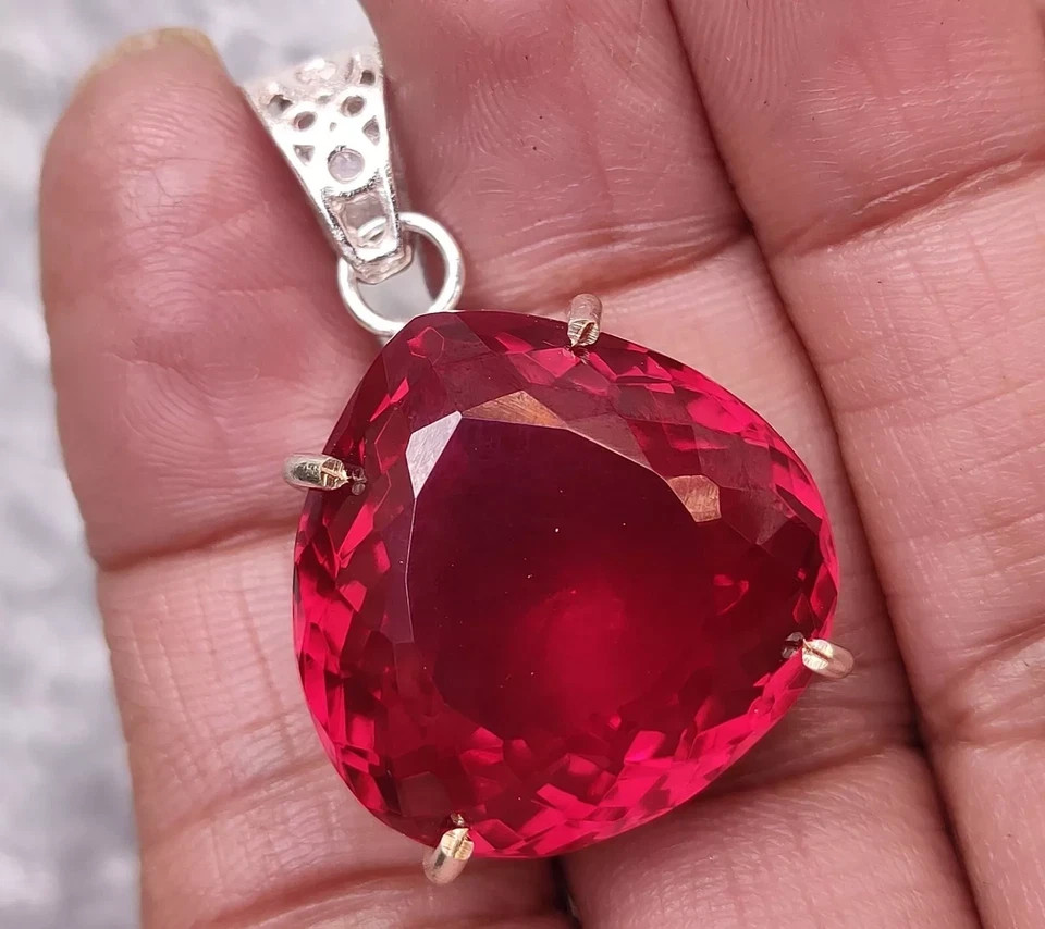 Certified 70 Ct Natural Red Red Ruby 925 Solid Silver Pendant Loose Gemstone