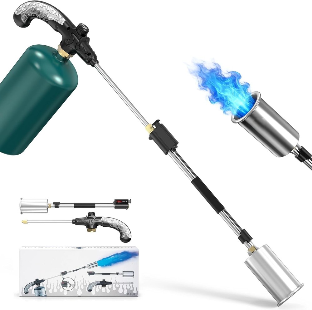 Weed Torch with Push Button Igniter, Propane Burner Flame Weeder Torch for Weeds