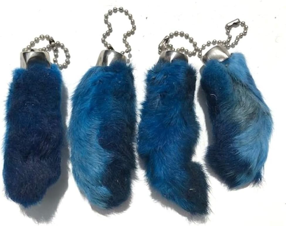 Blue Rabbit Foot Keychains (4 Pack) - Authentic Good Luck