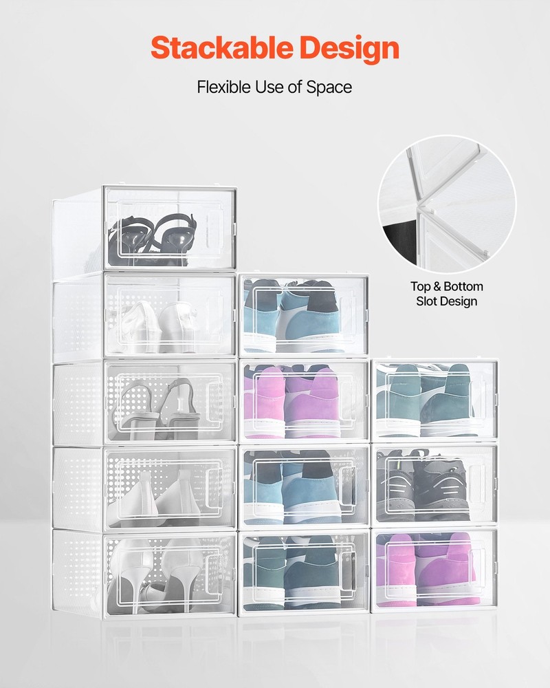 Shoe Storage Boxes,12 Pack Stackable Shoe Boxes Storage Organizers,Fit up to U