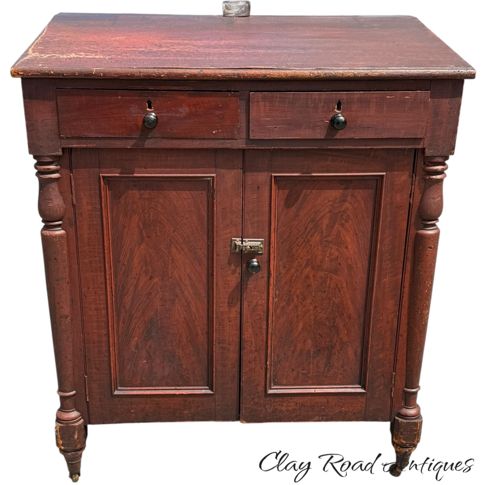 Antique paint decorated primitive country store cabinet cupboard podium folky