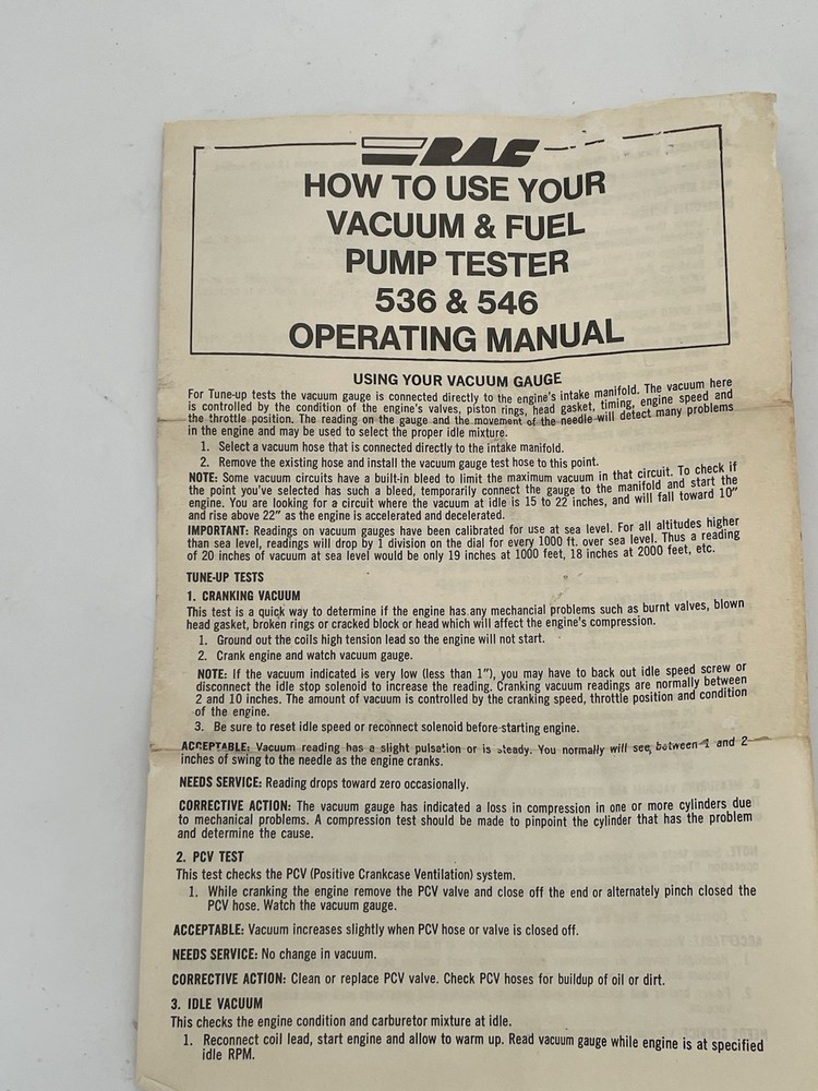 RAF Complete Test & Tune Kit Compression Tester Dwell Tach Timing Light Vintage