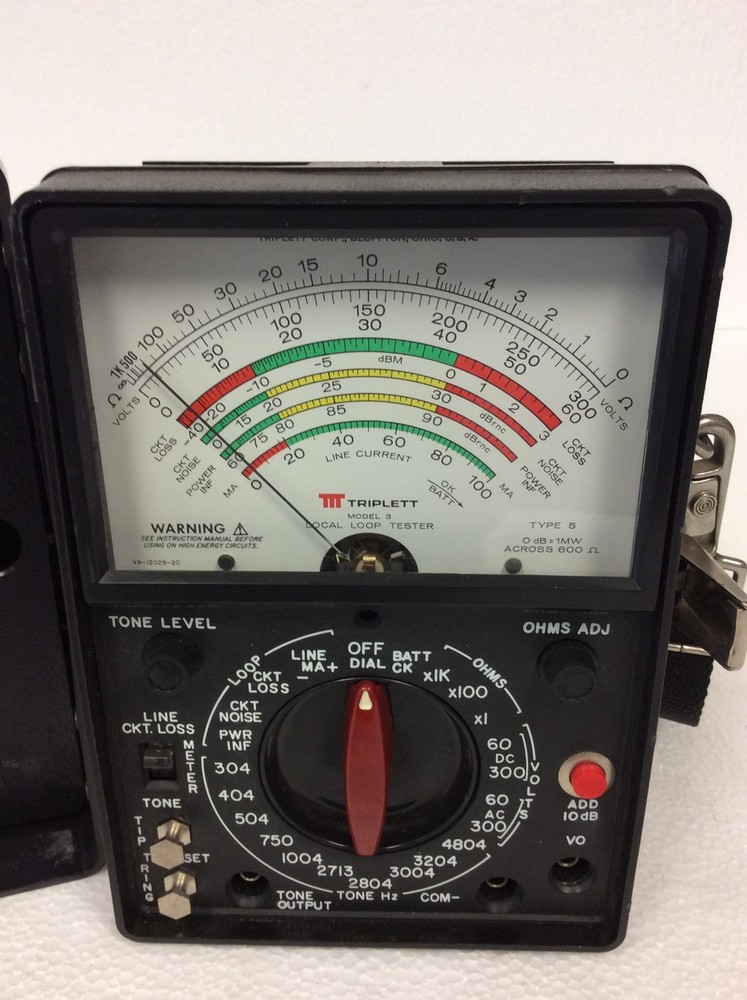 Vintage Triplett Model 3 Local Loop Tester Multi Meter With Leads, WORKING