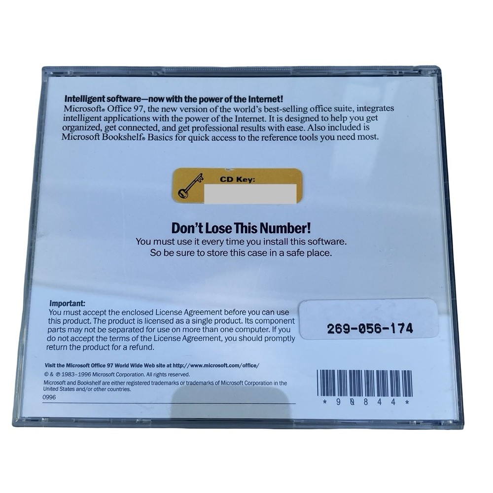 MICROSOFT OFFICE 97 Professional Edition (CD, 1997) w/CD Key Code OEM