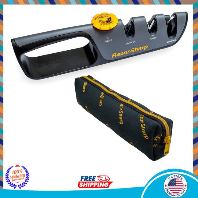 RazorSharp Knife Sharpener, Adjustable Angle Guide, Diamond Ceramic Stones