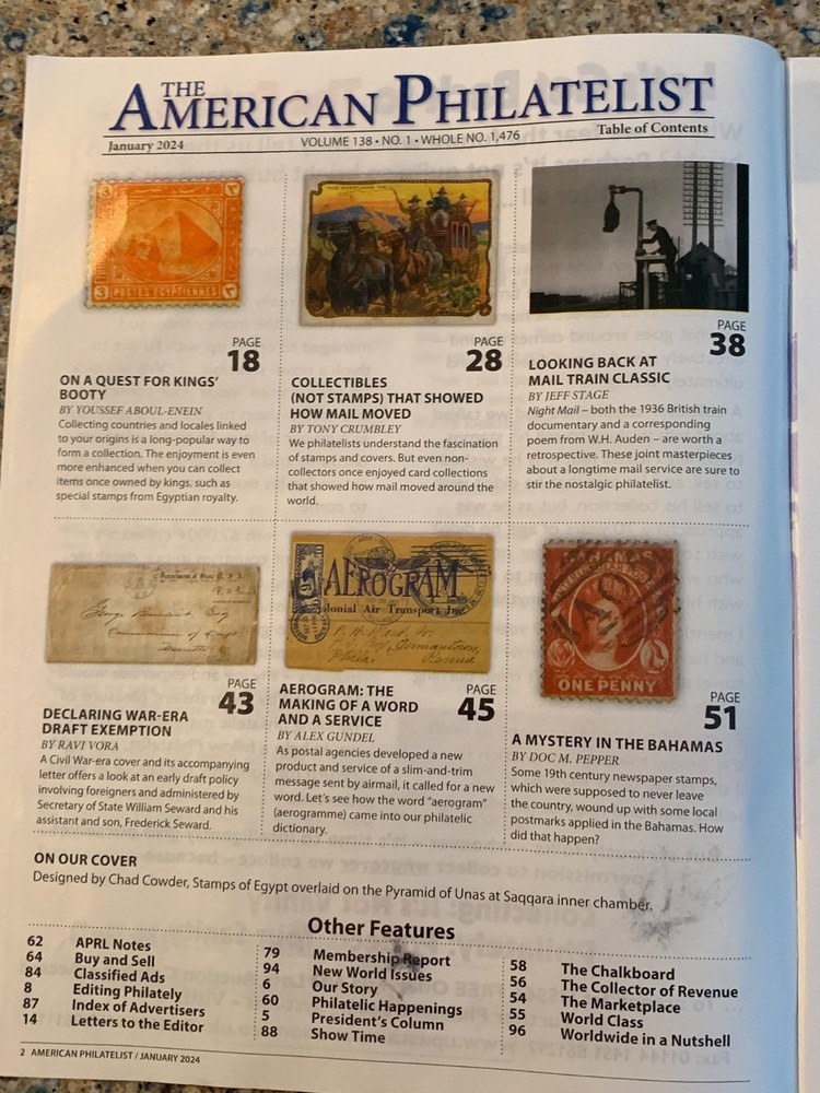 American Philatelist Magazine 2024, January