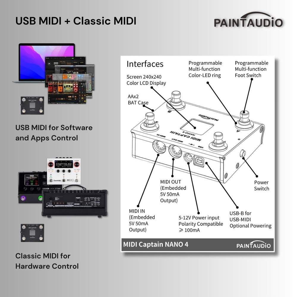 Paint Audio MIDI Captain NANO 4 Foot Controller Multi-Effects Keyboards Synth...