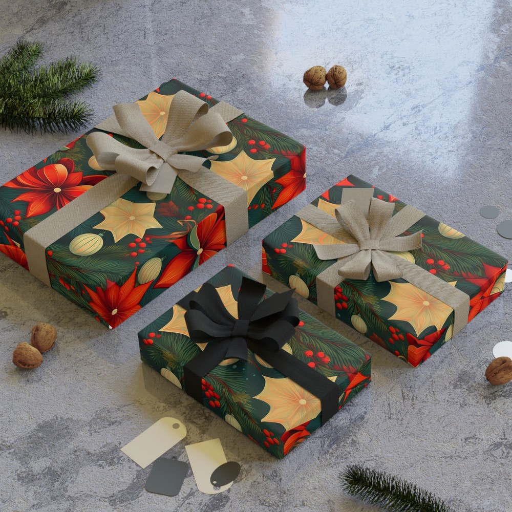 Gift Wrapping Christmas Pattern Paper Rolls, 1pc