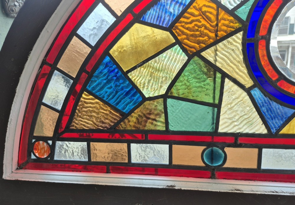 ANTIQUE STAINED GLASS ARCH WINDOW