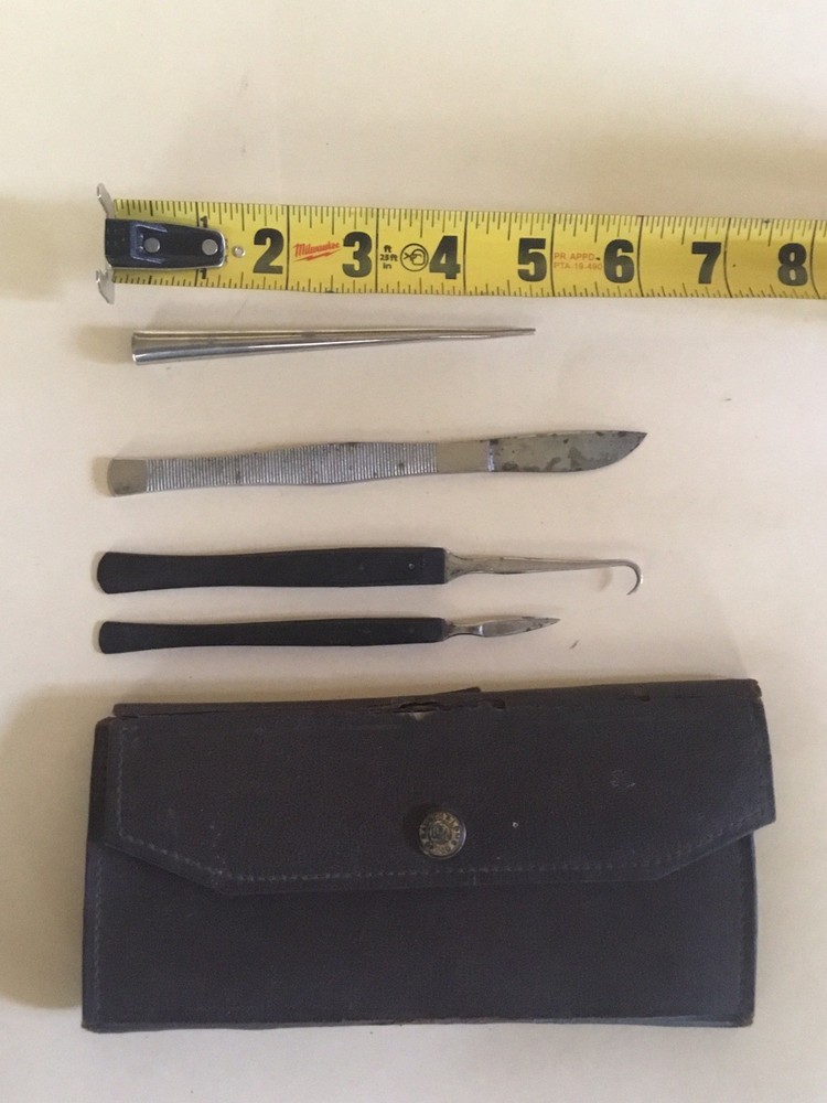 2 ANTIQUE BAUSCH & LOMB EBONY HANDLE TOOLS W/CASE PLUS TWO INSTRUMENTS, 4 TOTAL