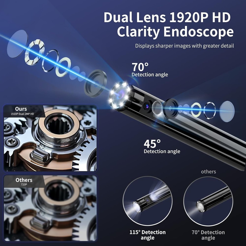 Semi-Rigid Snake Camera for Android iPhone, Dual Lens