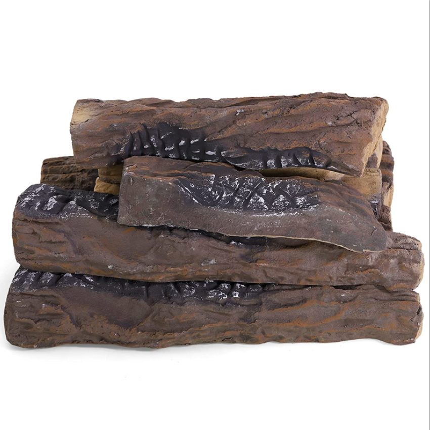 10 Pieces Set Realistic Flame Large Ceramic Wood Fireplace Logs Firepit Log Set