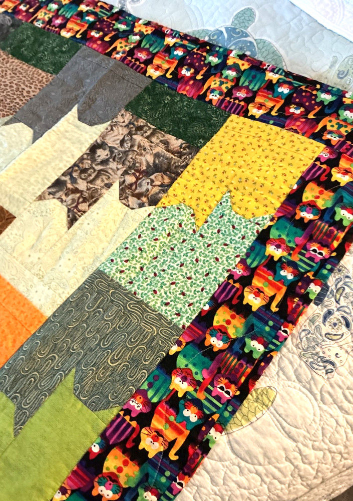 Multi Design Hand Made Patch Work Cat Feline Colorful Quilt Throw