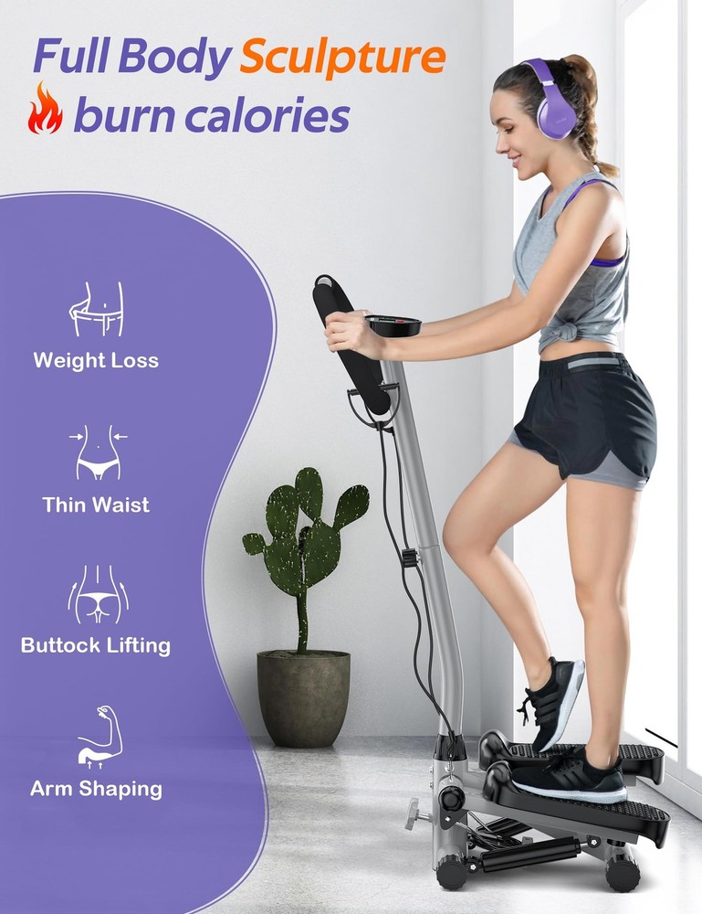 Mini Stepper with Handlebar for Exercise, Stair Stepper with Resistance Band,...