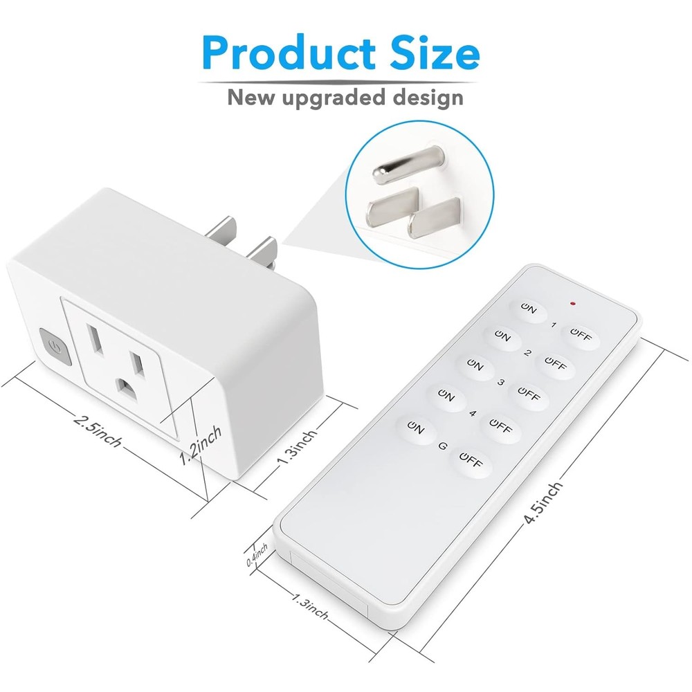3 Outlets + 1 Remote Wireless Remote Control Outlet Switch, 1800W Power Plug