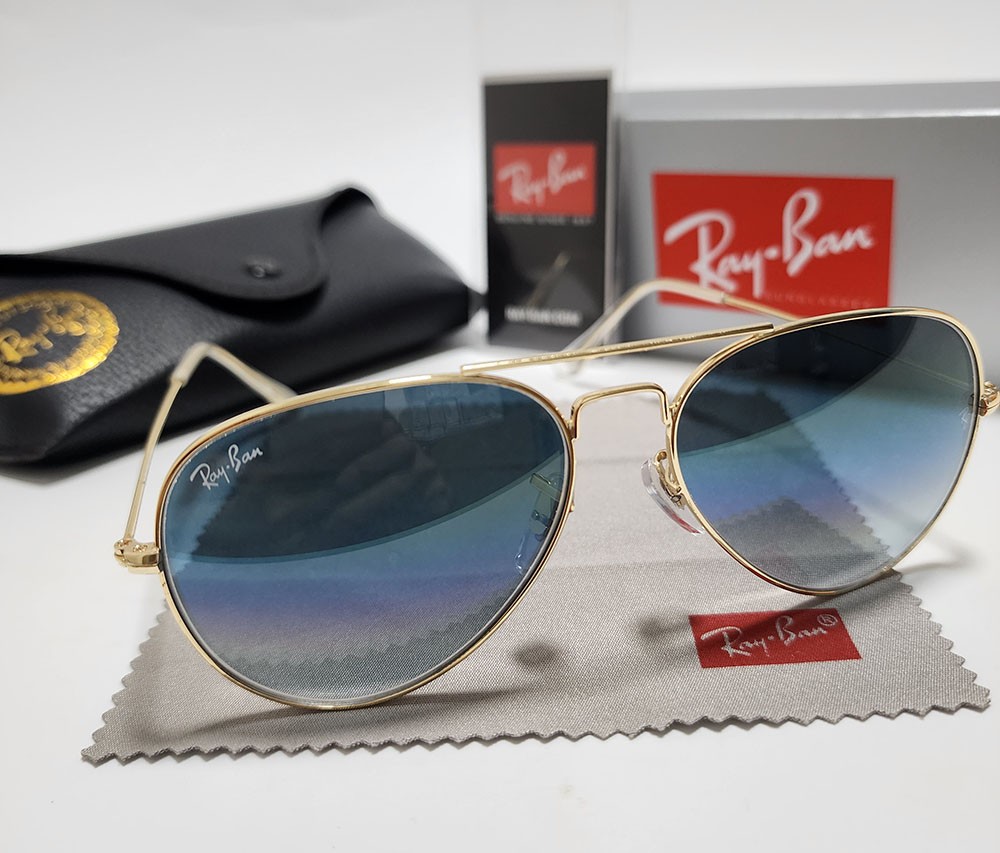 Ray-Ban RB3025 Aviator Pilot Sunglasses Gold Frame 58mm Glass Blue Lens 138mm
