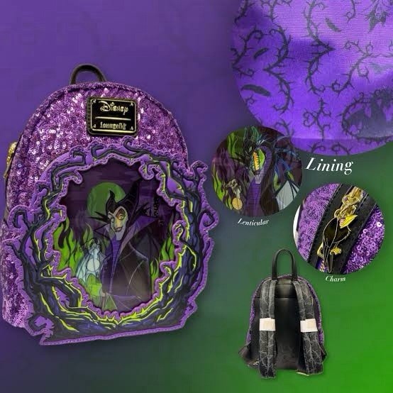 Loungefly Disney Sleeping Beauty Maleficent Dragon Lenticular Sequin UK Backpack