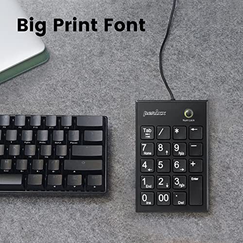 PPD-202 Wired 19 Keys Slim Numeric Keypad Big Print Font Silent Notebook Scis...