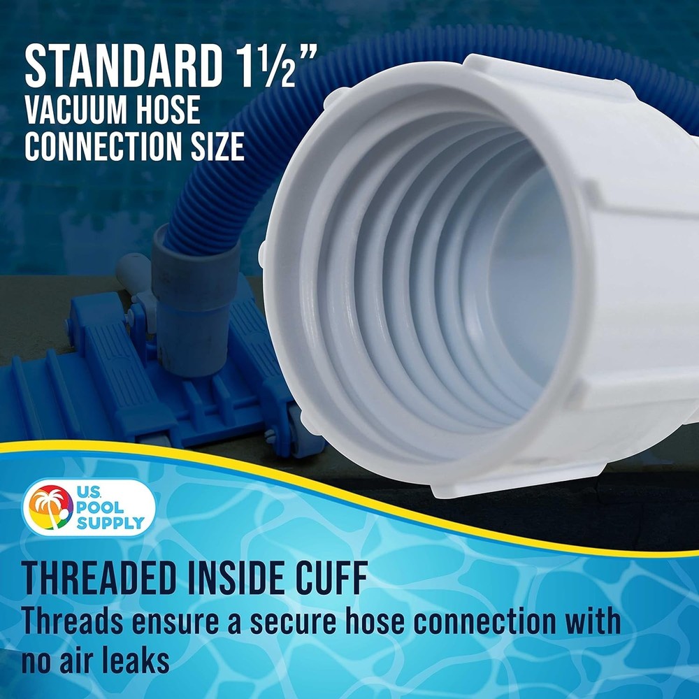 1-1/2" Pool Hose Cuff - Secure Threaded ABS Plastic Replacement for Vacuums