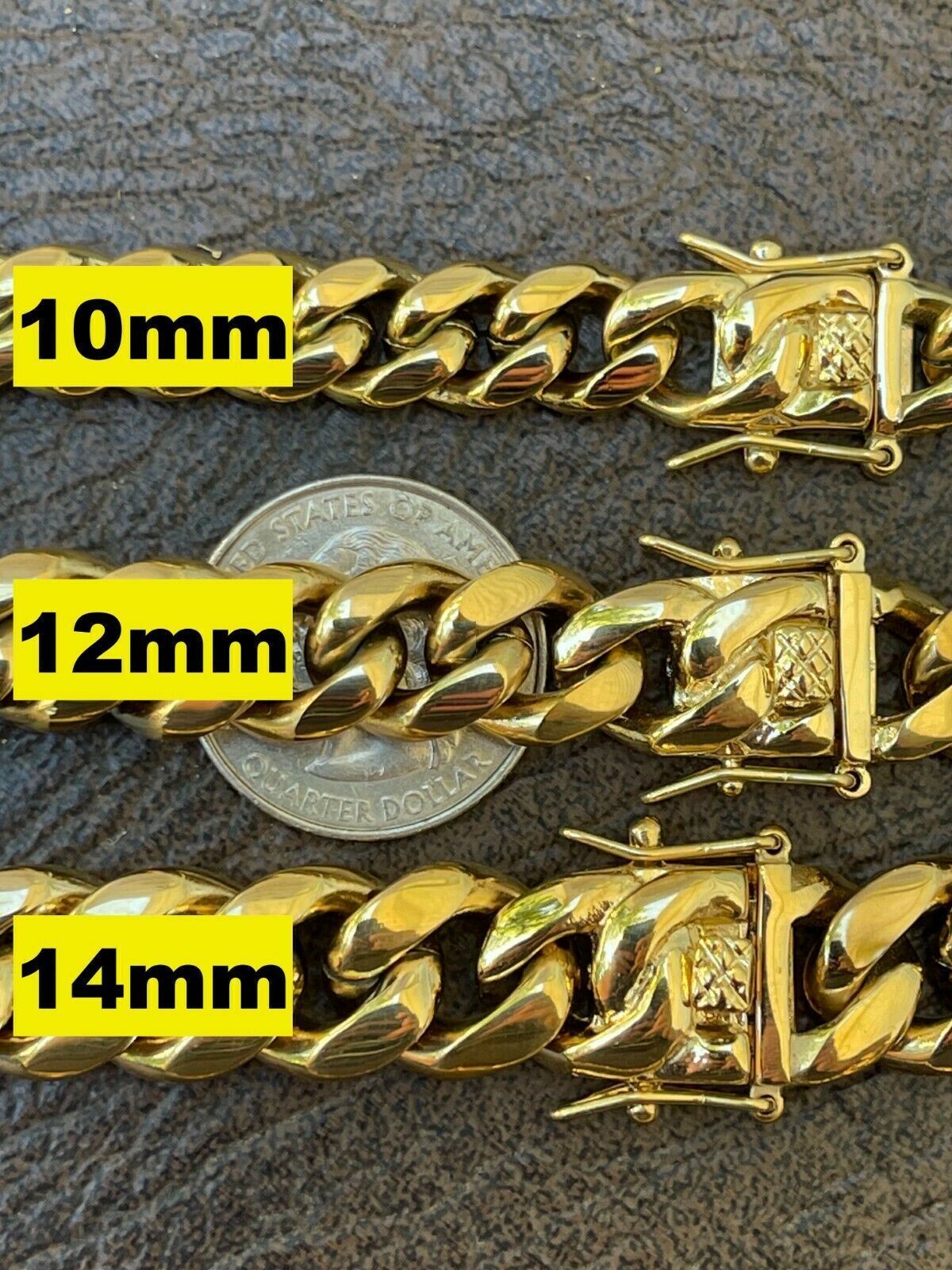 Miami Cuban Link Chain Necklace Bracelet 14k Gold Plated Stainless Steel 4-14mm