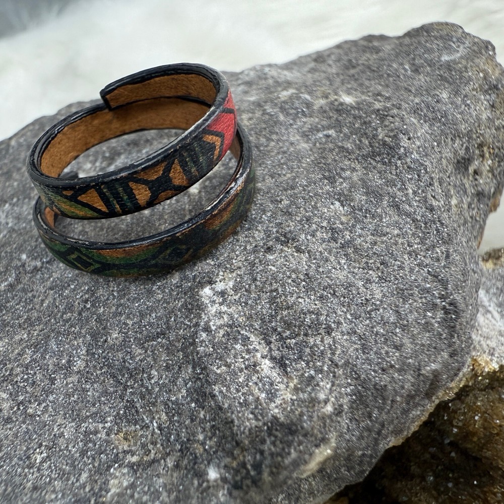 Embossed Dyed Leather Wrap Ring Size 8