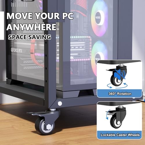 Computer Tower Stand with Power Outlet, 6 Level Height Ajustable PC Tower