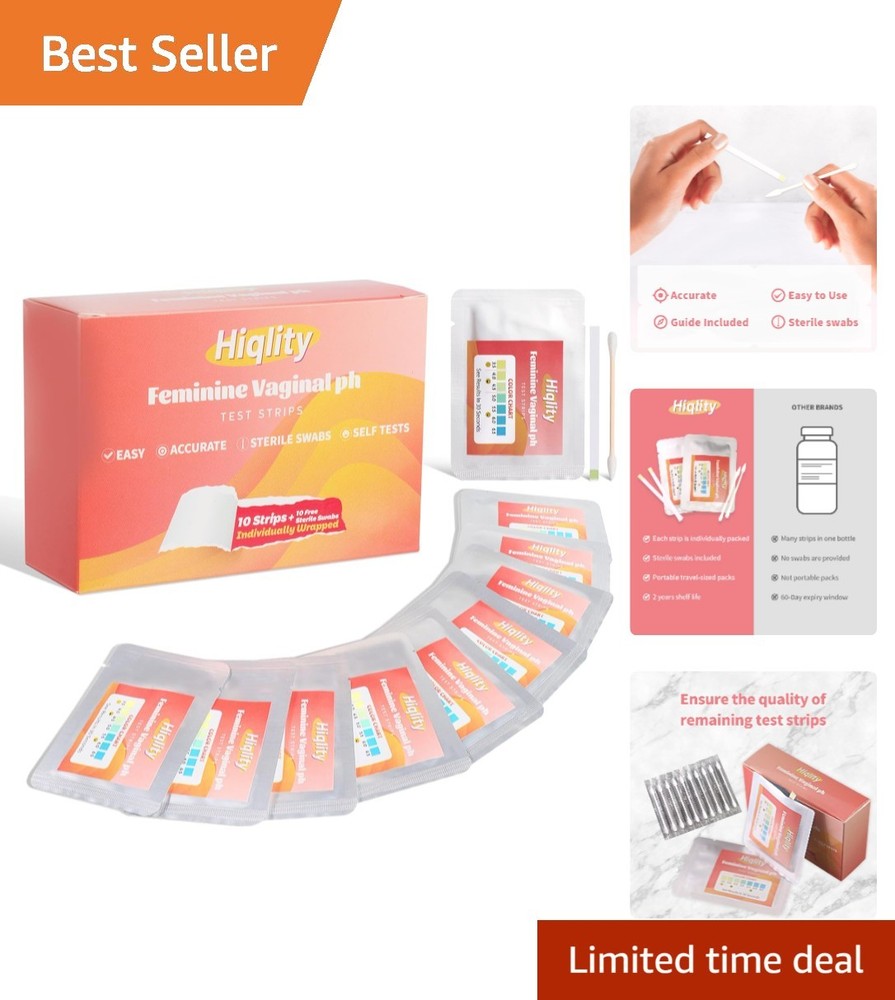 Easy-to-Use Vaginal pH  Strips with Sterile Swabs - 10 Individually Packaged