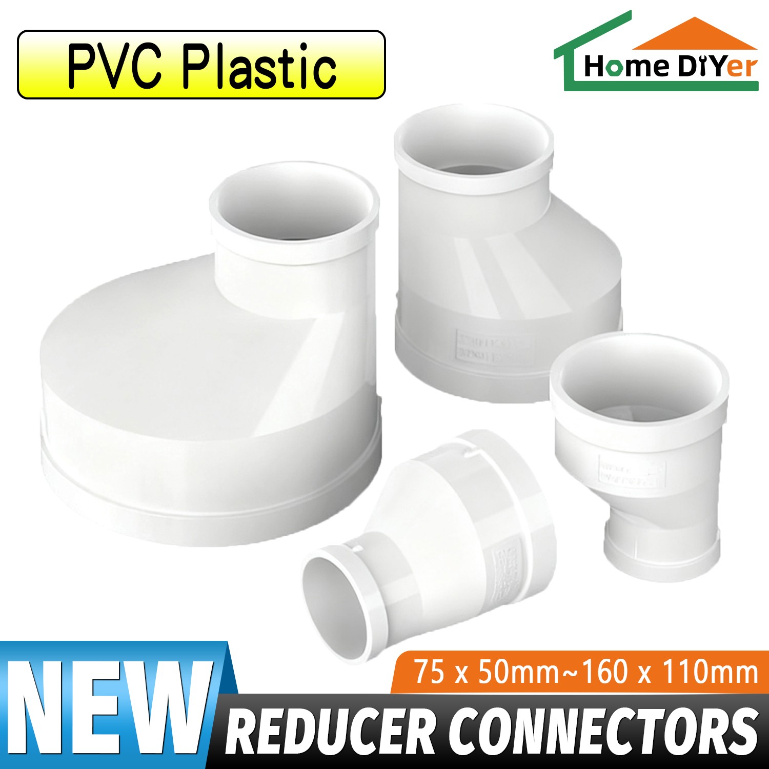 PVC Eccentric Reducer Connectors Adapter Metric Plumbing Fittings For Water Pipe