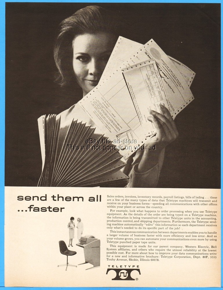 1964 Teletype Machine Send Them Faster Computer Data Communication Skokie IL Ad