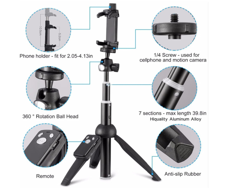 Tripod Monopod Selfie Stick, Long Extendable with Wireless Remote Shutter Contro