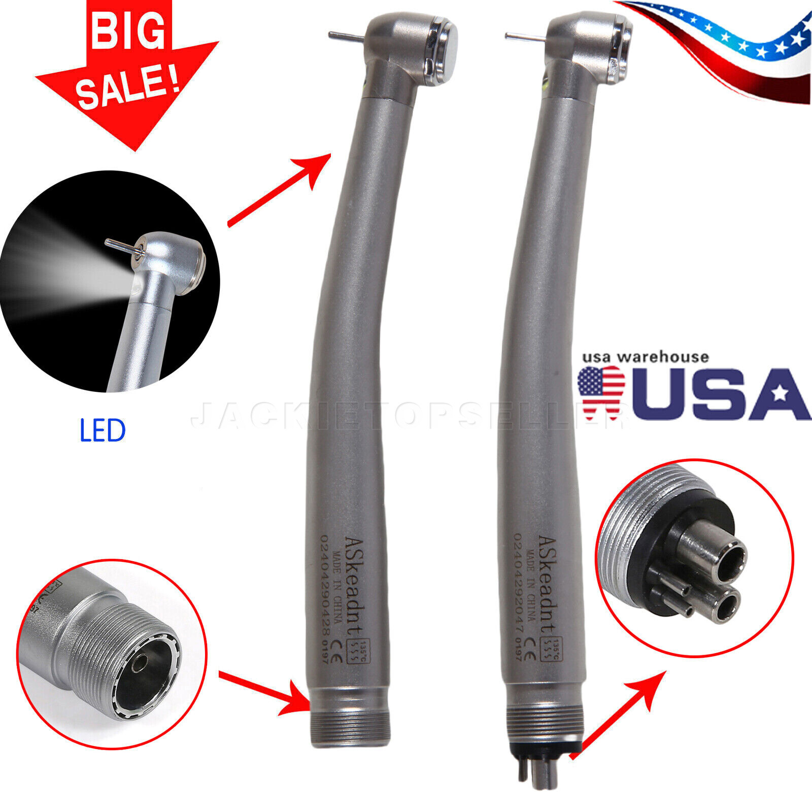 Pieza de mano LED turbina alta velocidad fibra óptica dental estilo NSK 2/4 Hole