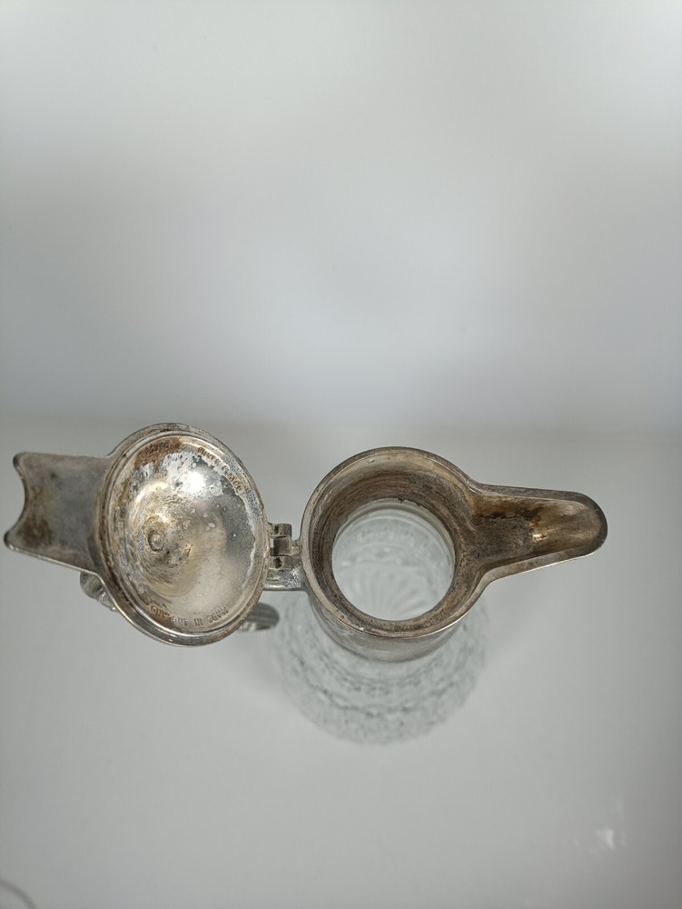 Silver Plated Made In England Glass Wine Jug Pitcher Decanter