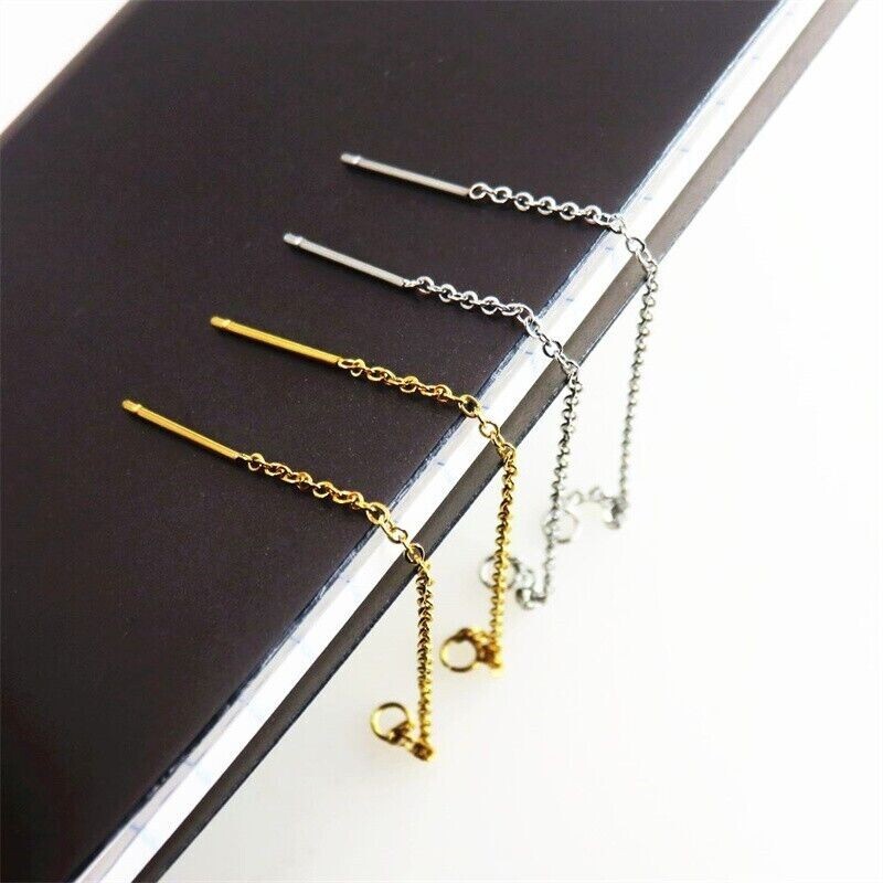 100pcs 304 Stainless Steel Pull Through Threader Earring Findings Chains 3.3"