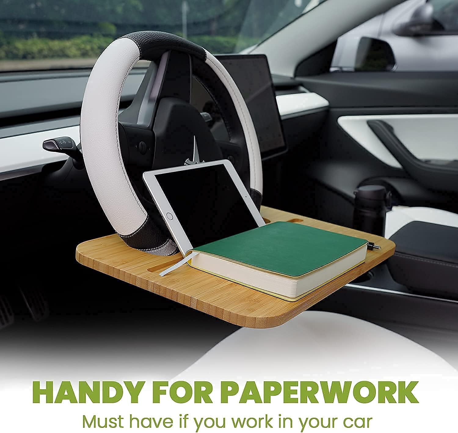 2 in 1 Car Steering Wheel Desk Bamboo Steering Wheel Tray Car Laptop Food Table