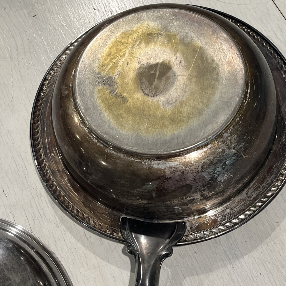 Silverplate Covered Serving Dish 3 Pc.~Pyrex Vintage Wood Handle~EUC~RARE￼