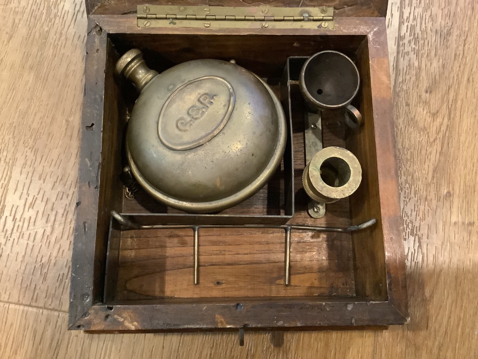 Antique Copper Brass Medicine Inhaler, Wooden Case