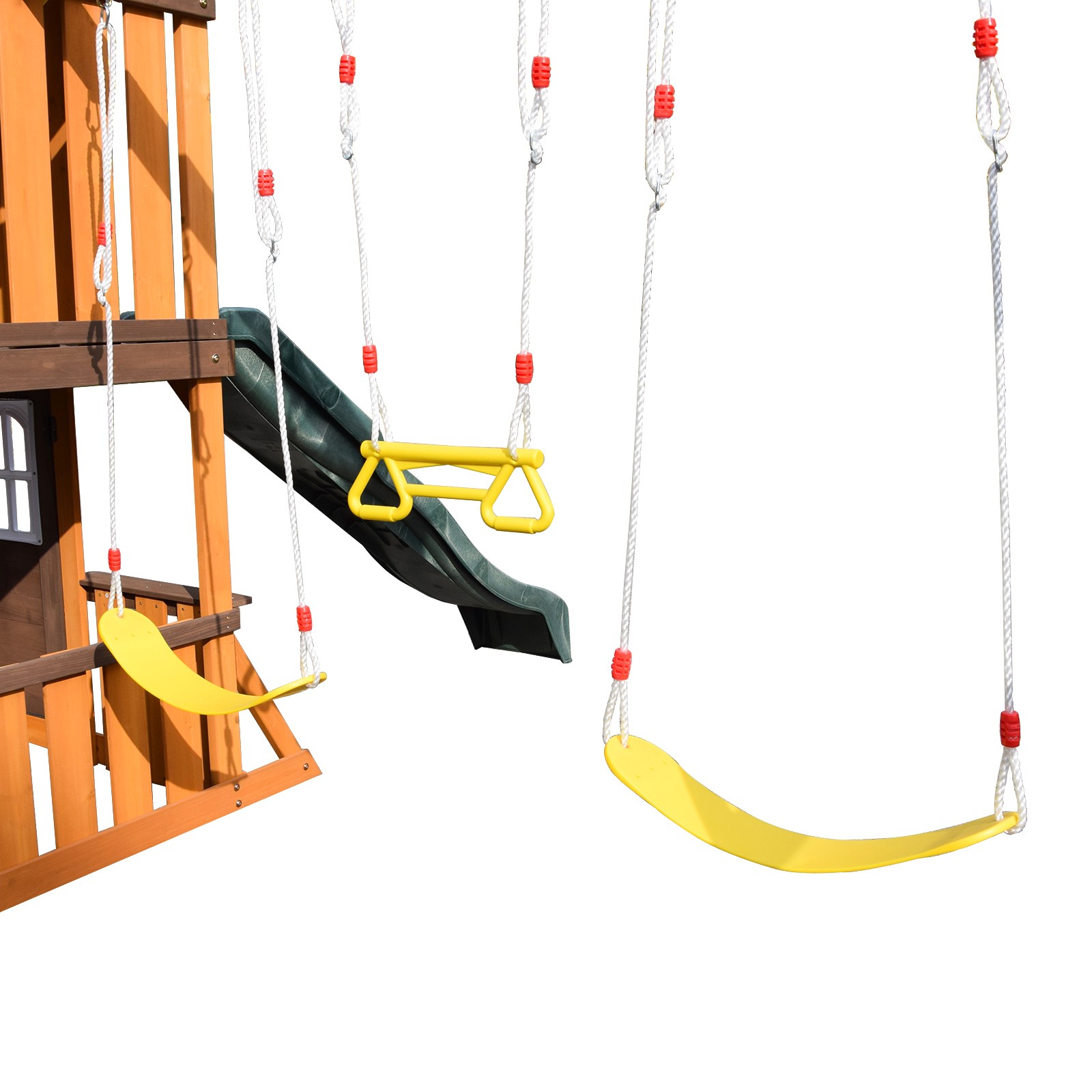 Large Wooden Kids Swing Slide Set Playhouse Kitchen,Rock Wall Outdoor Playground