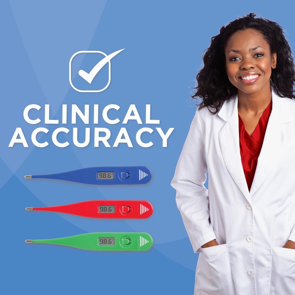 Digital Thermometer | 60-Second Readout | 9-Piece Display | Clinical Rigid Ti...