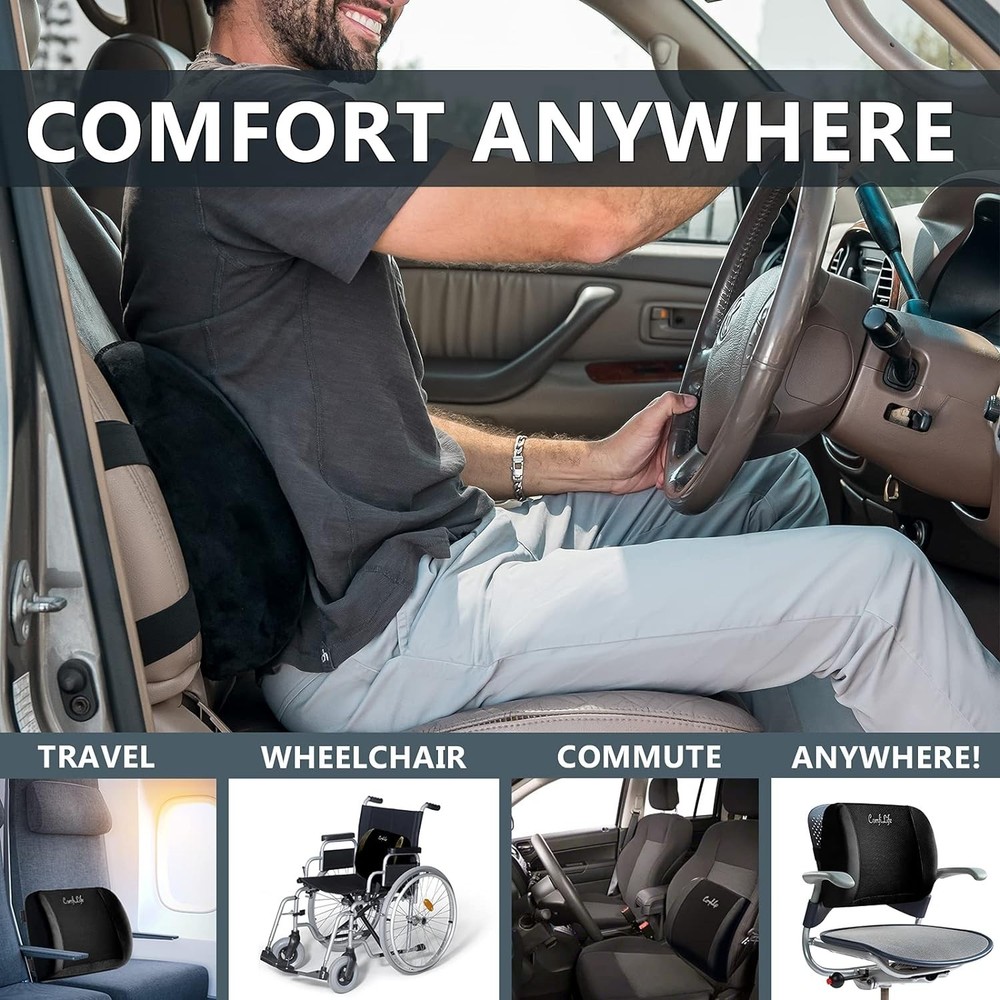 Breathable 3D Mesh Lumbar Support Pillow with Adjustable Strap - Black Elegance