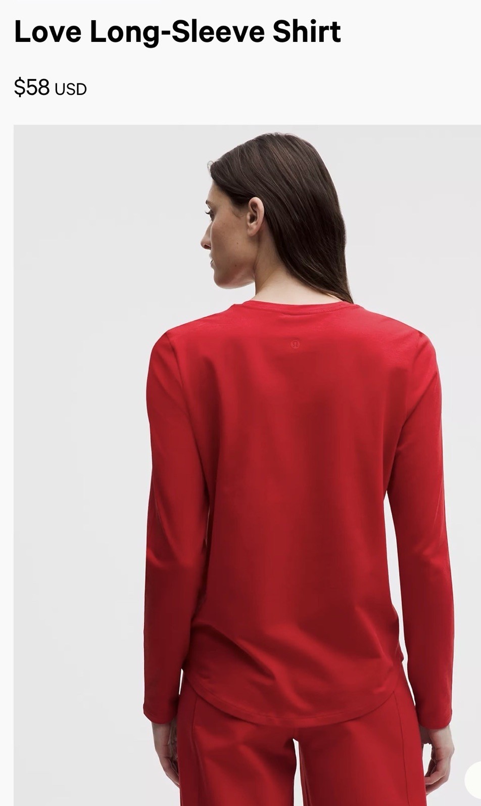 EXCELLENT CONDTN- Lululemon Love Long Sleeve Shirt Red Size 4 ($58)