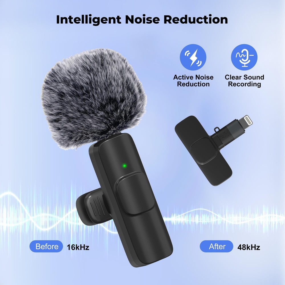 Wireless Microphone for iPhone, Android Wide Compatibility Noise Reduction Cl...