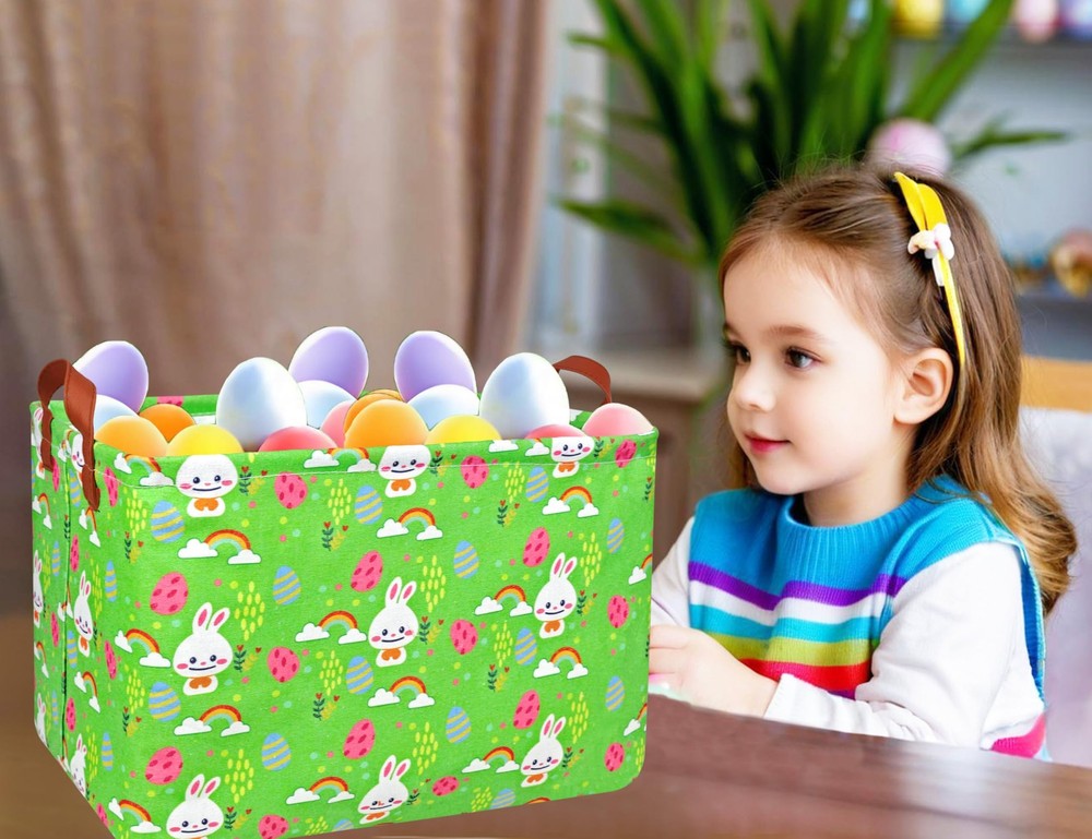 BOOHIT Rectangle Empty Easter Baskets Boy Large Toy Storage Bin Girls collaps...