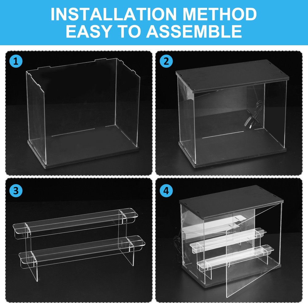 4 Tier Acrylic Display Case with LED Light Transparent Dustproof Showcase Black