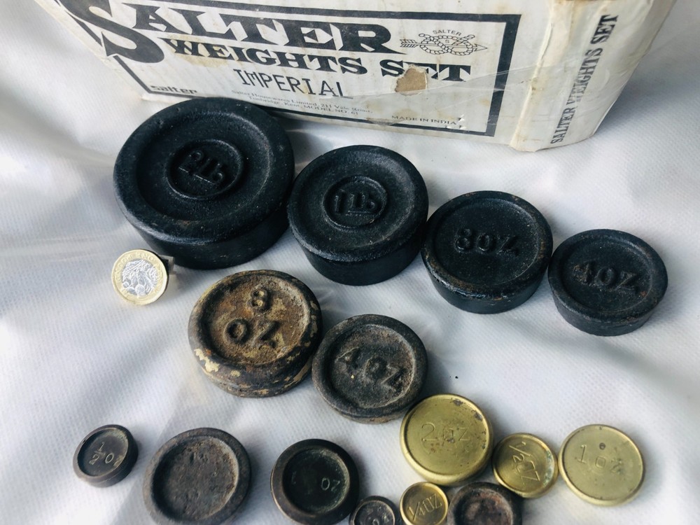 Metal Salter Kitchen Scale Weights Large Random Bundle Boxed Vintage ra