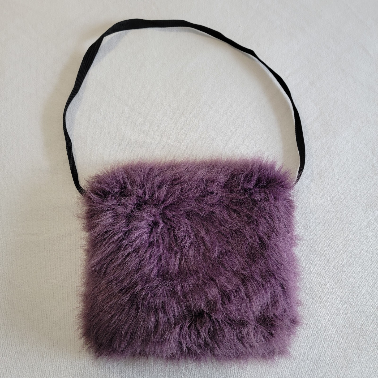Vintage Y2K Faux Fur Punky Shoulder Bag Purple Medium Size for Women
